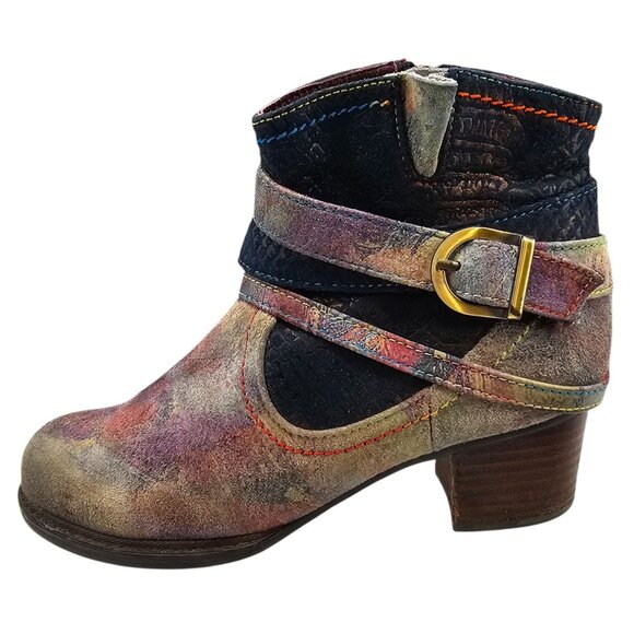 L'Artiste by Sprink Step Womens 36 Shazzam Leather Boot Navy Multi - Picture 3 of 16